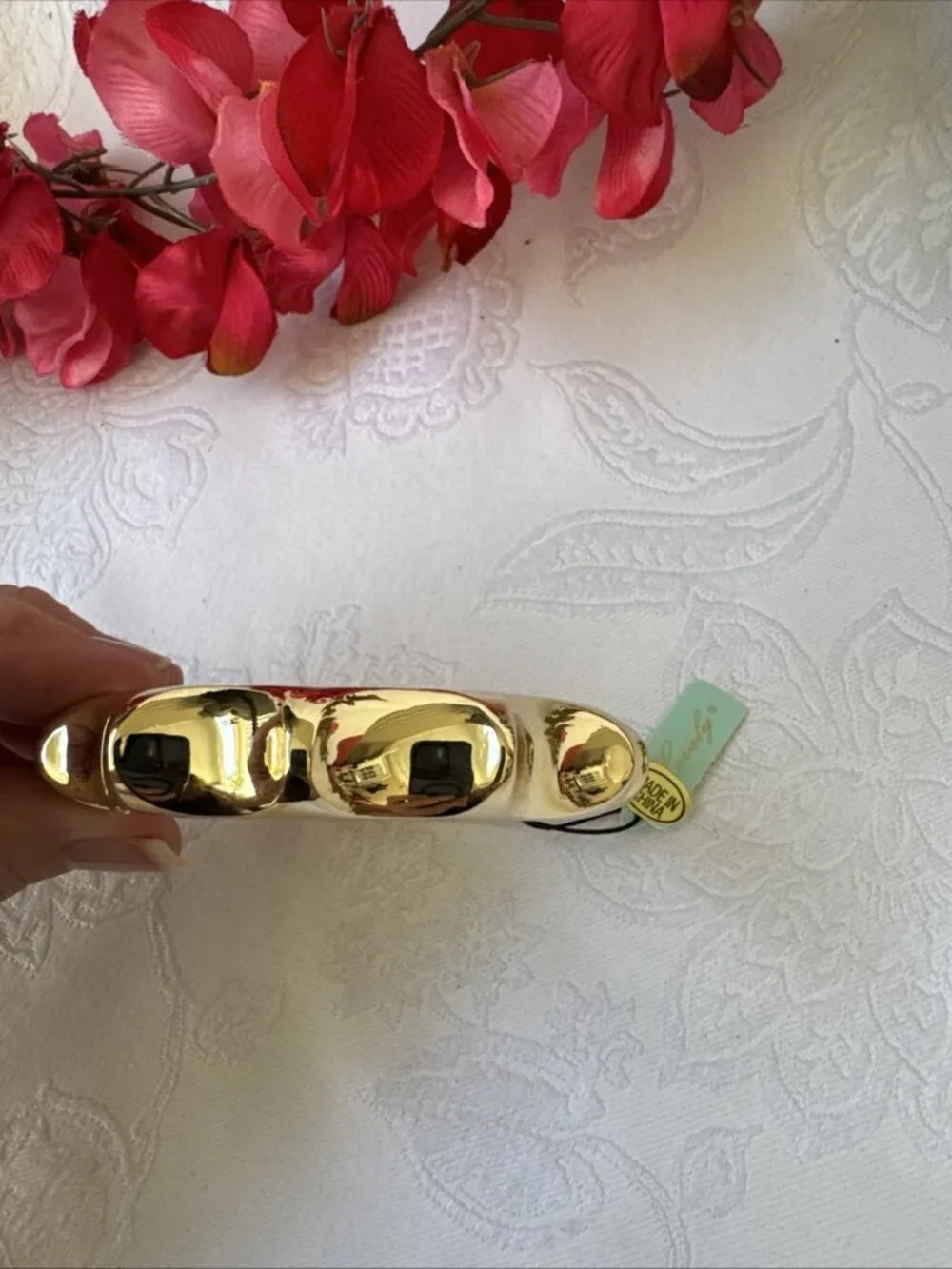 And Lovely Chunky Bracelet Shiny Goldtone Cuff Bangle Hinged 1/2
